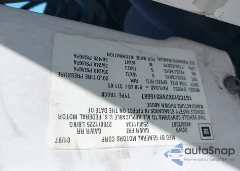 1997 GMC Sonoma Sls Wideside из США, поврежденный, VIN 1GTCS19X2V8516687